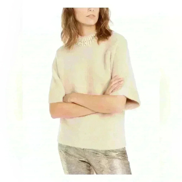 Alfani Womens Faux Fur Embellished Mock Turtleneck Sweater Tan M/cocoa butter - Picture 2 of 8